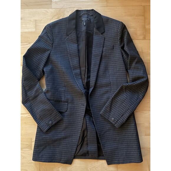 Rag & Bone Grey plaid Leather Collar Blazer Jacket 2 (missing Button) - Picture 1 of 4
